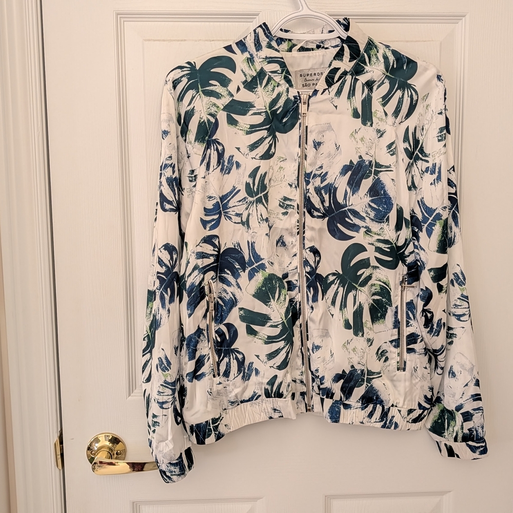 Superdry White and Blue Leaf Print Jacket